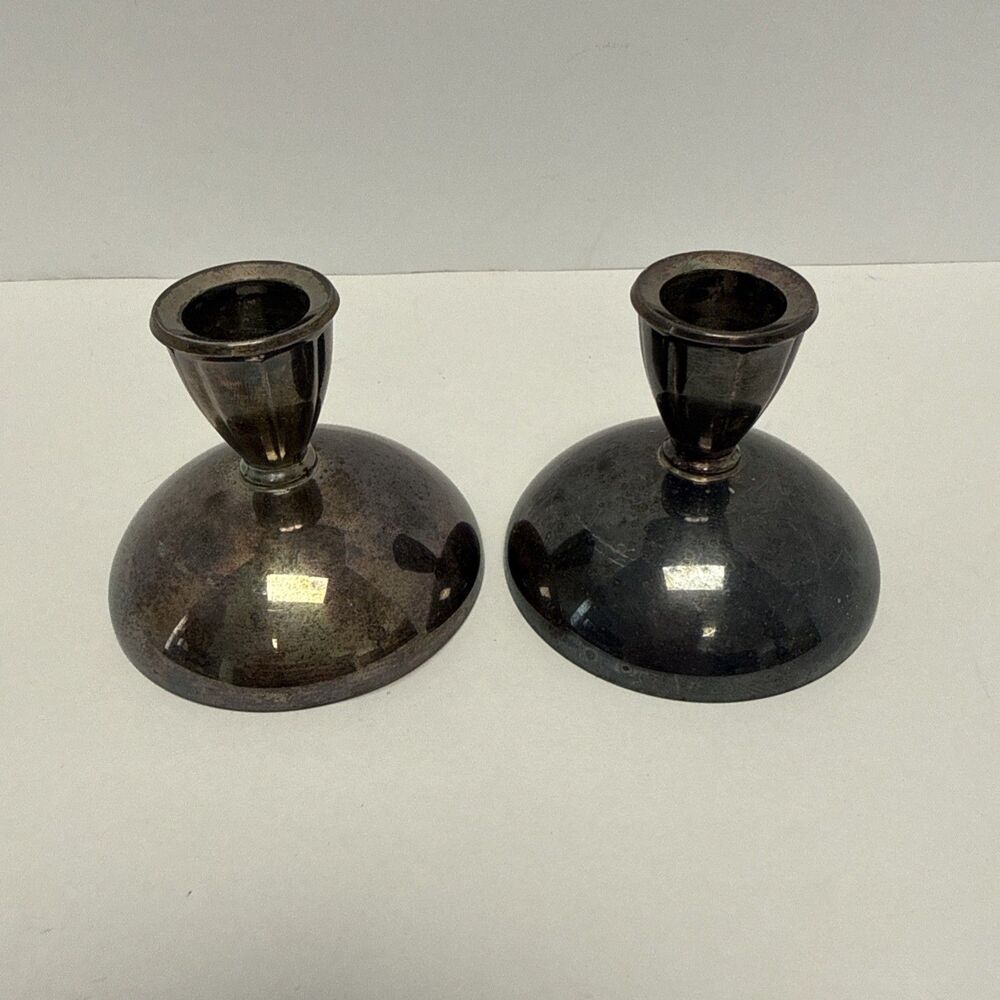 Pair Of Oneida Silversmiths Silver Plated Candle Holder 2.75"